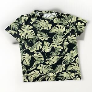 H&M Women’s Size Small Black Green Tropical Leaf Print Short Sleeve Graphic Tee